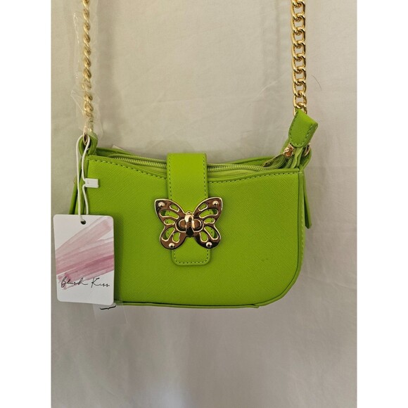 Blush Kiss Vegan Mini Purse Lime Green  Gold Butterfly  Cross Body  NWT - Picture 2 of 6